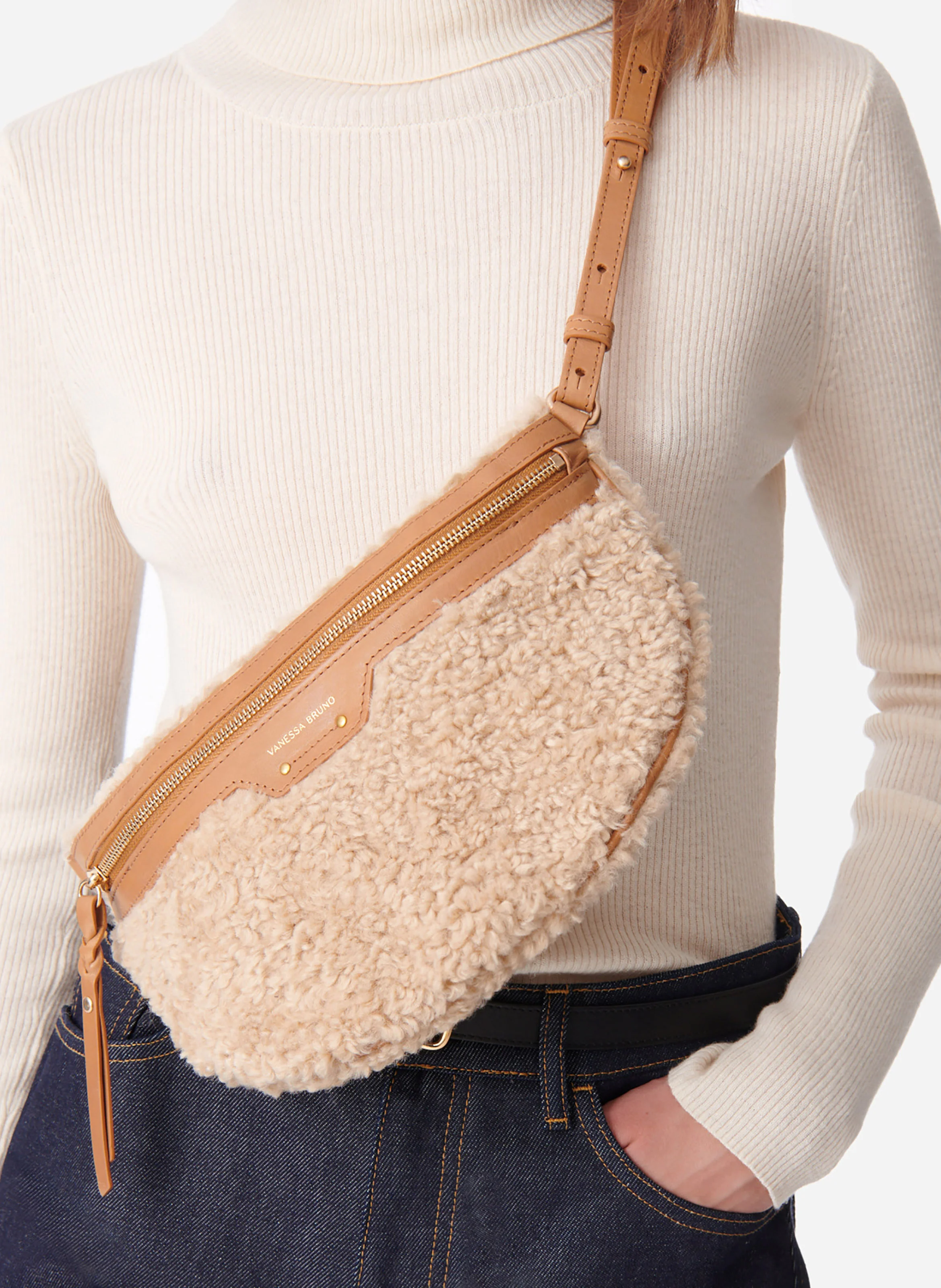 Sac banane effet fourrure | Beige