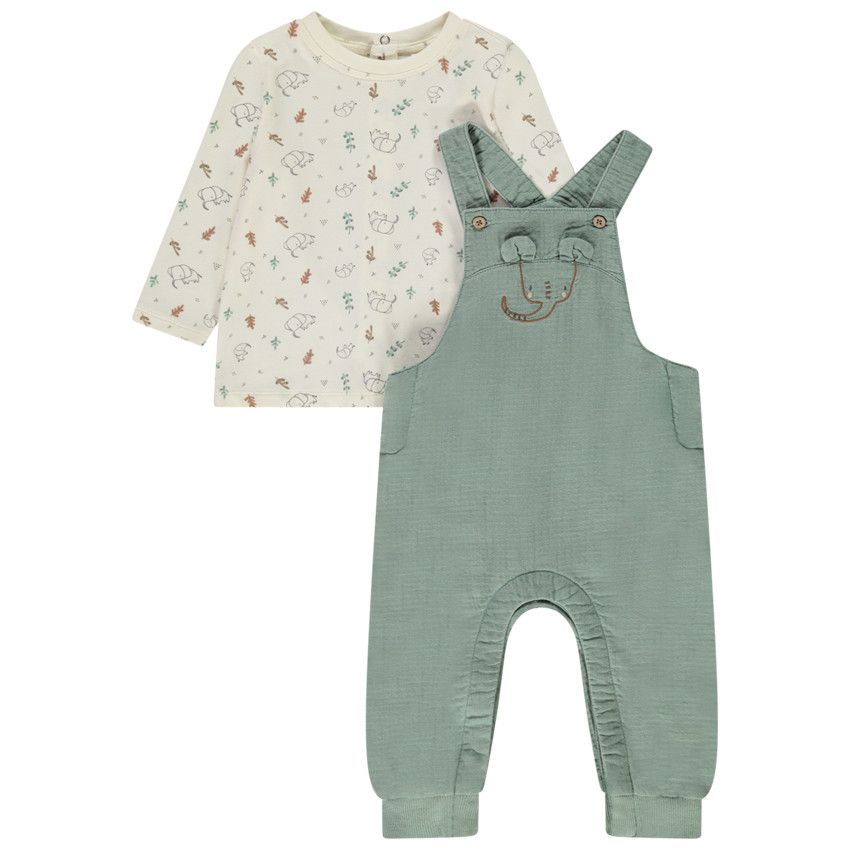 Ensemble 2 pièces à salopette pour bébé garçon - Ecru