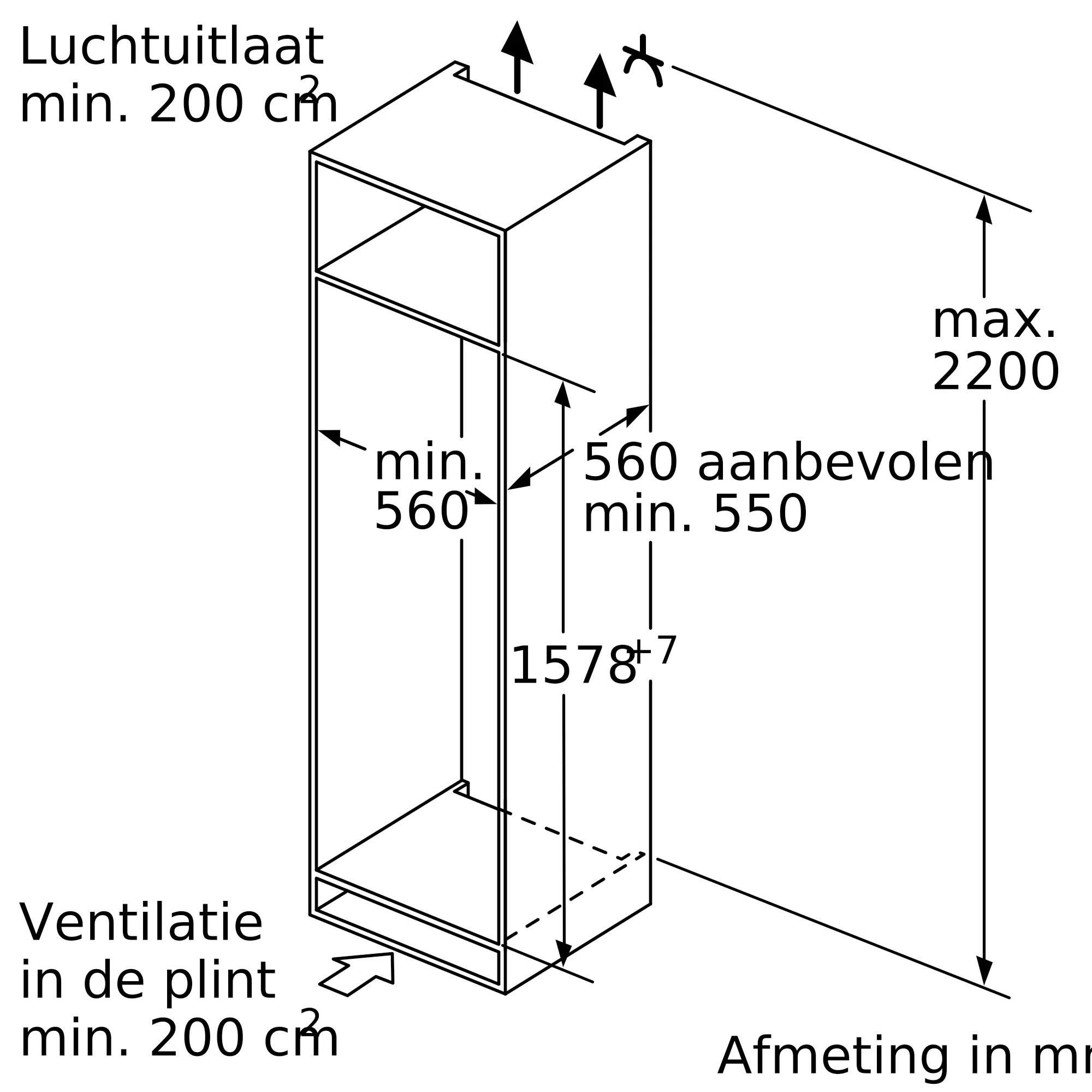 Serie 6 Inbouw koelkast met vriesvak 157.8 x 55.8 cm Vlakscharnier