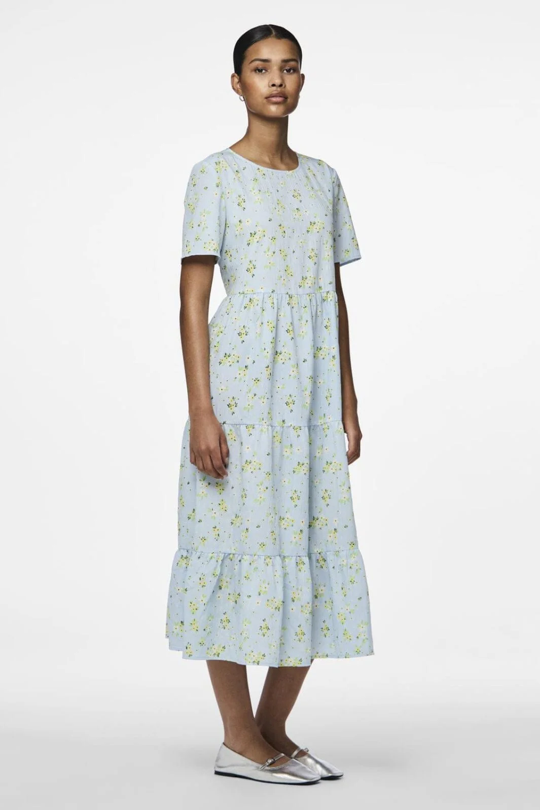 Pieces Pcstella Ss O-Neck Midi Dress 4625014 nantucket breeze white flower