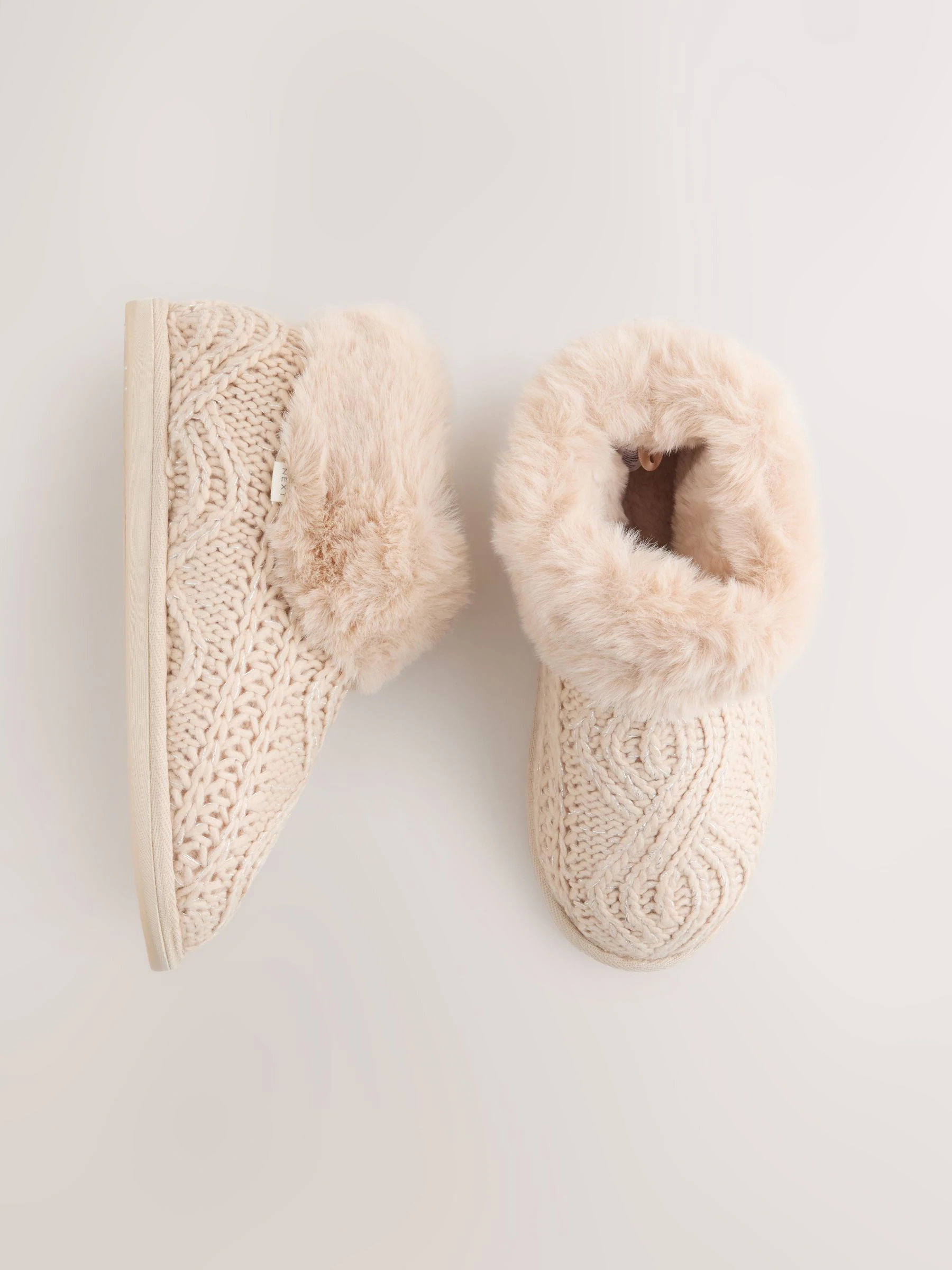 Neutraal - Faux Fur Cable Knit Boot Slippers