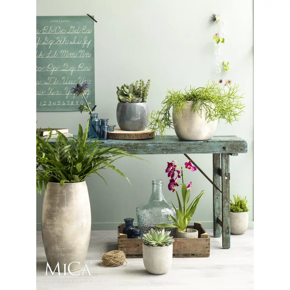 Mica Decorations Bloempot - lichtgrijs - keramiek - 28 x 26 cm