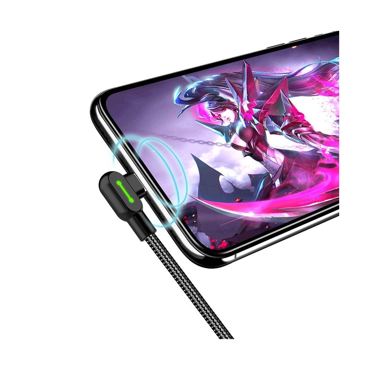 McDodo CA-4679-vinklet lyn (ikke MFI) til vinklet USB en kabel for synkronisering og rask lading, med LED, svart, 3M