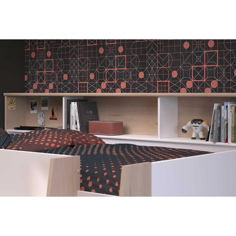 Halfhoogslaper Duffy 90x200cm met bureau - wit / eikdecor