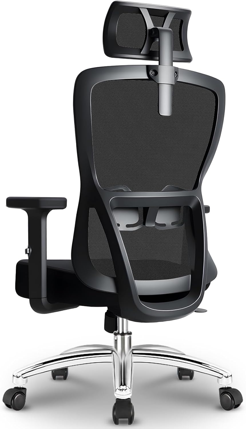 Bürostuhl Ergonomisch,Schreibtischstuhl mit verstellbarer Kopfstütze, Armlehnen und Lendenwirbelstütze, Drehstuhl aus Mesh,höhenverstellbarer Chefsessel,Computerstuhl Wippfunktion,Belastbarkeit 150kg