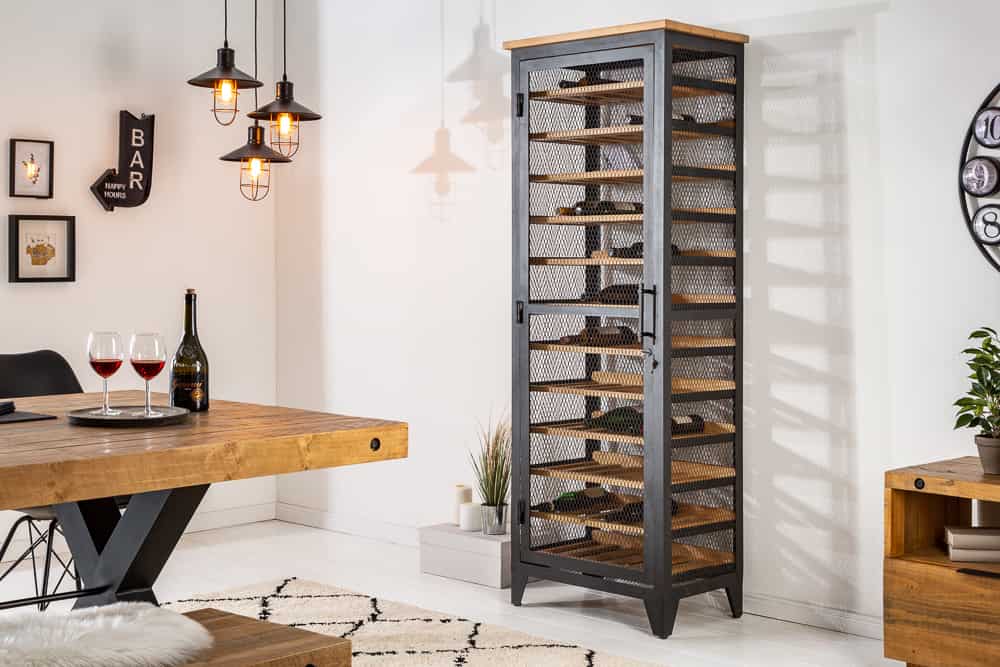 Industrial Weinschrank BODEGA 184cm recyceltes Pinienholz natur Weinregal für 72 Flaschen