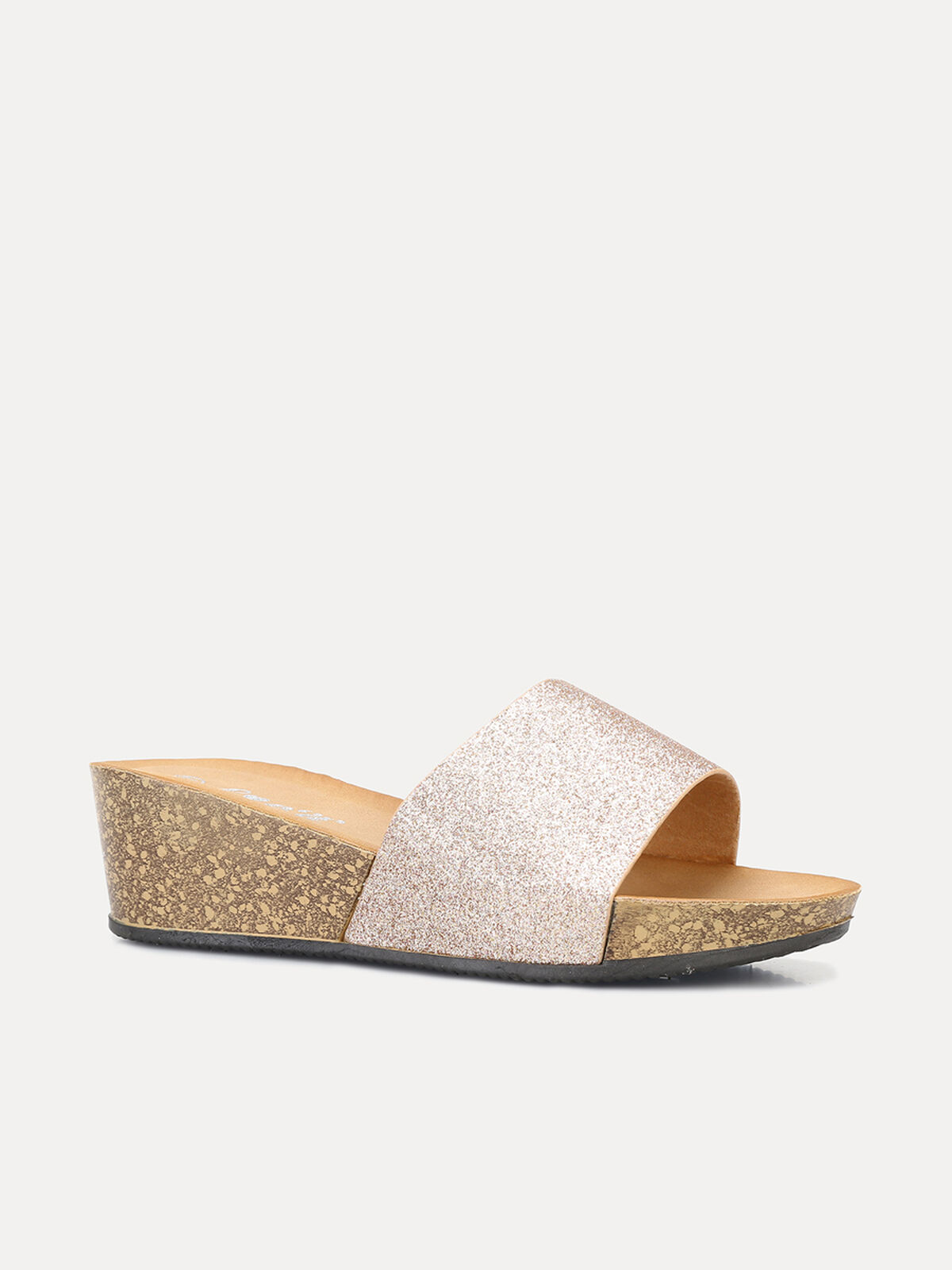 Mules compensées à paillettes- Doré rose