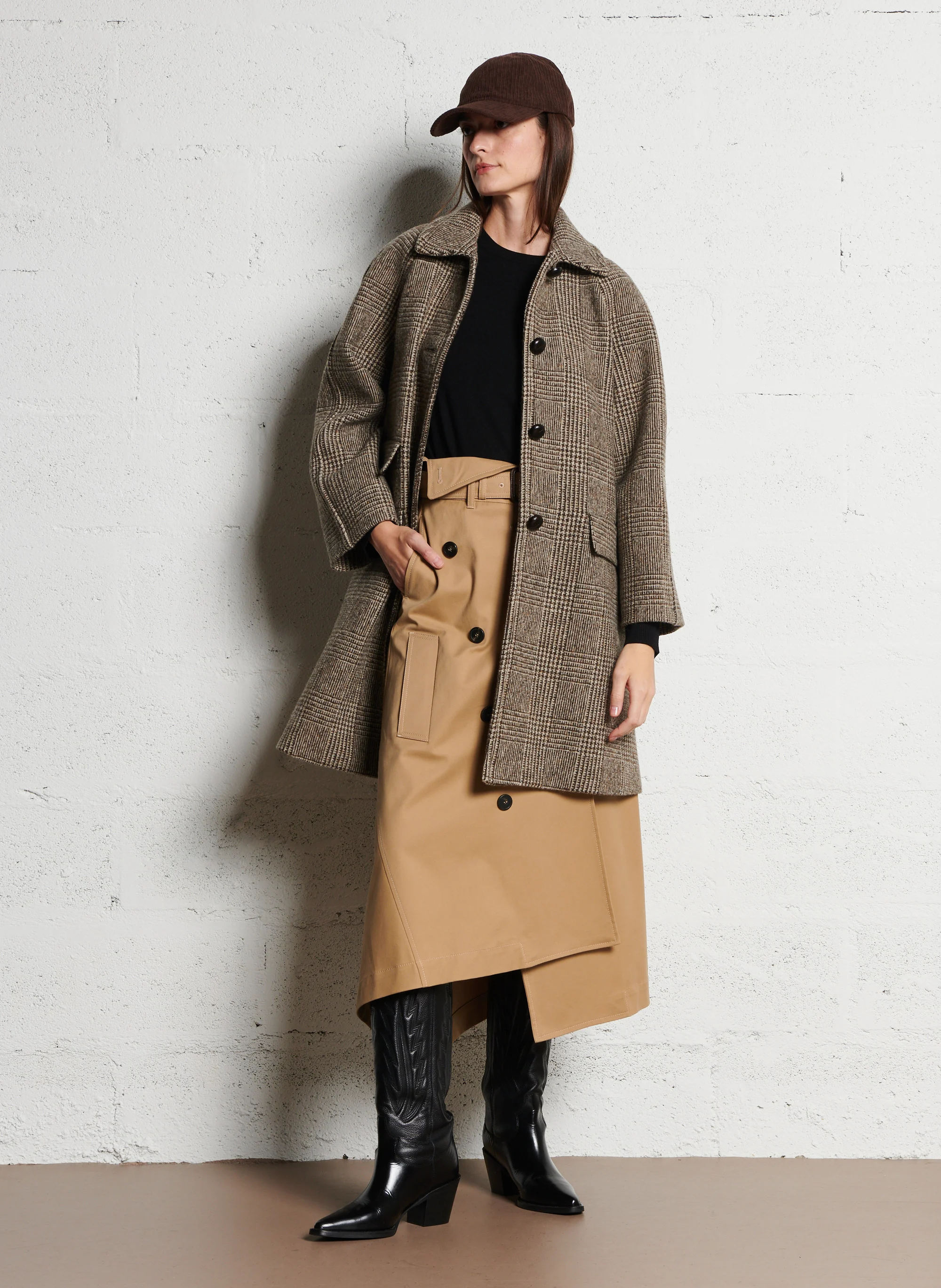 PITONE - Manteau ample en laine mélangée imprimé | Marron