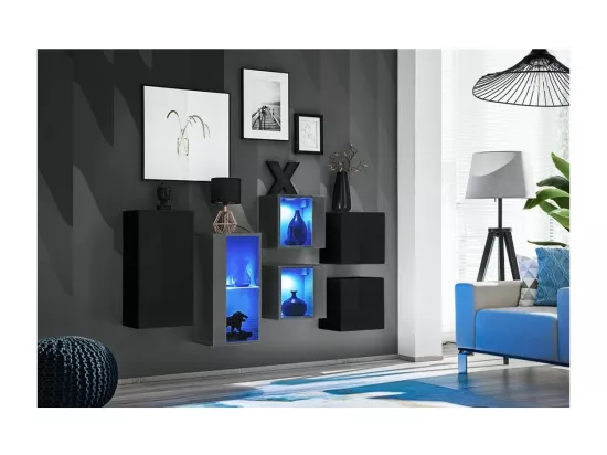 Ensemble meubles de salon SWITCH SBIV design. Coloris noir et gris.