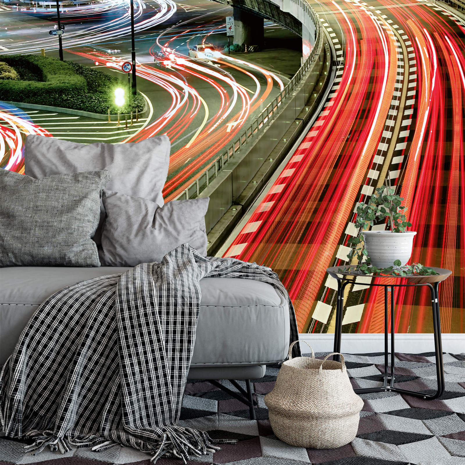 Fototapete DESIGNWALLS 2.0 - rot-grau - Skyline - 2,6 Meter