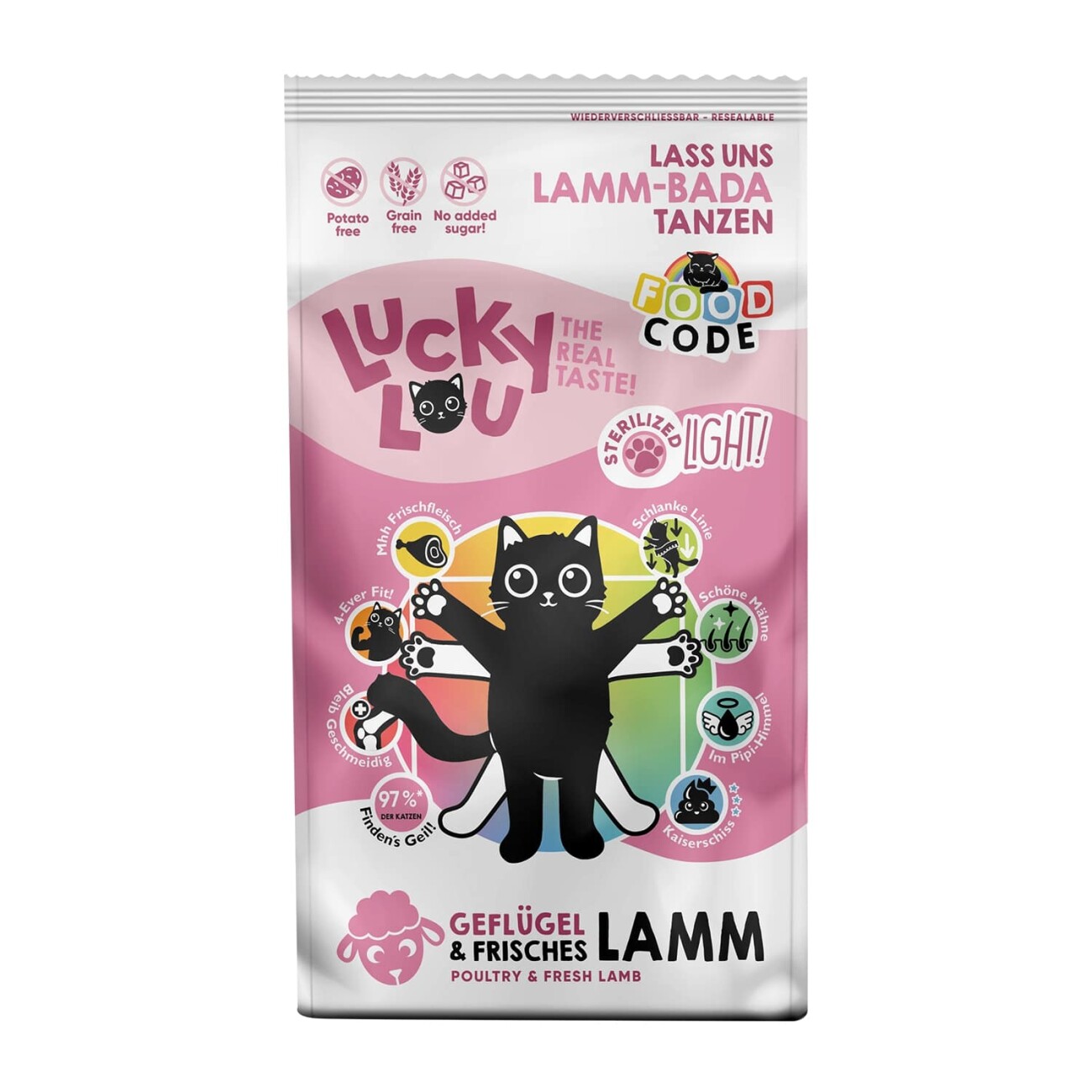 Lucky Lou Trockenfutter Katze Adult, Food Code Light, Geflügel & Lamm 340 g