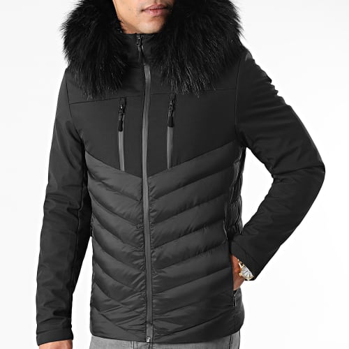 Doudoune Capuche Tech Fitted Avec Fourrure Noir 0029 Noir
