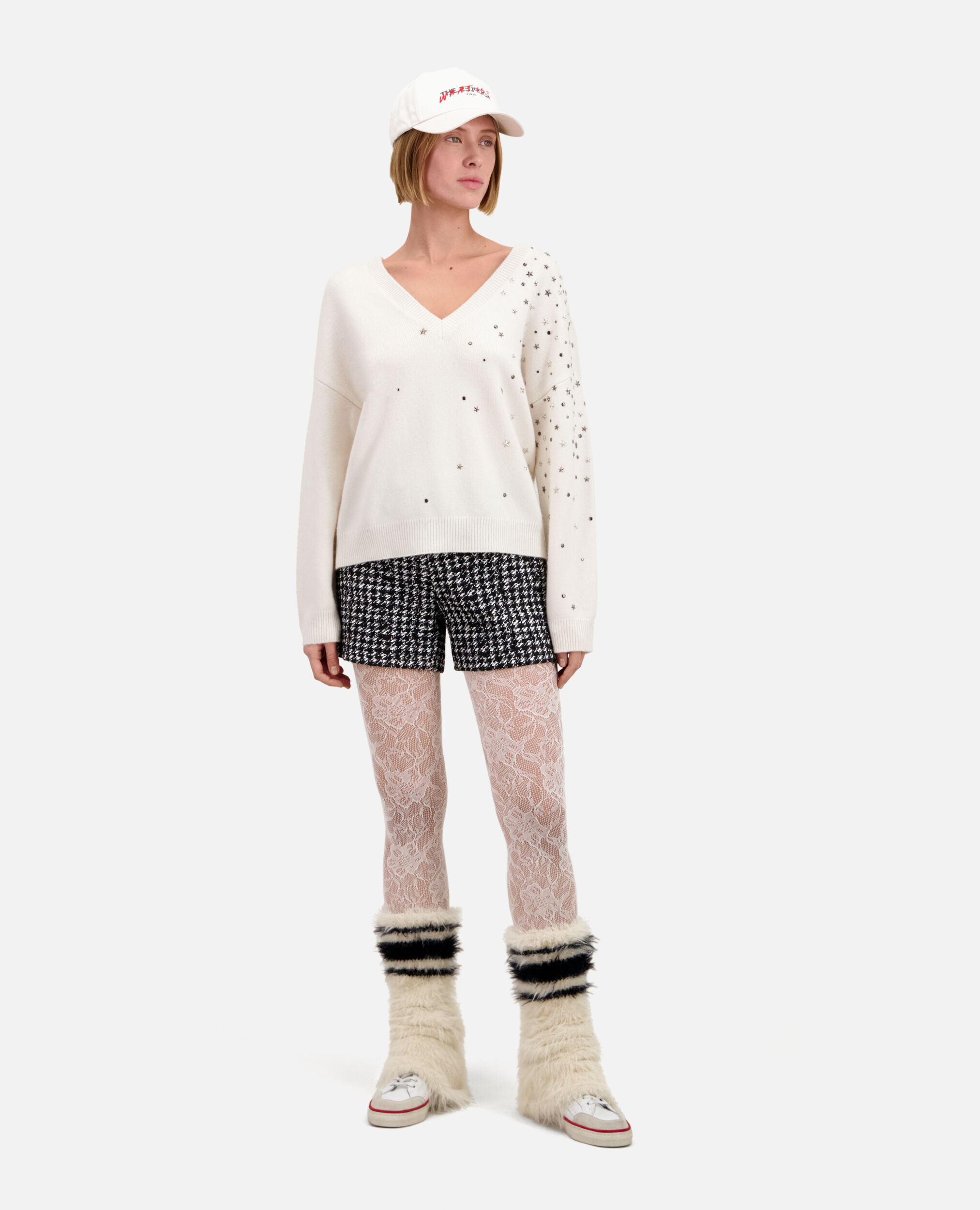 Ecru sweater in cashmere-blend with stars