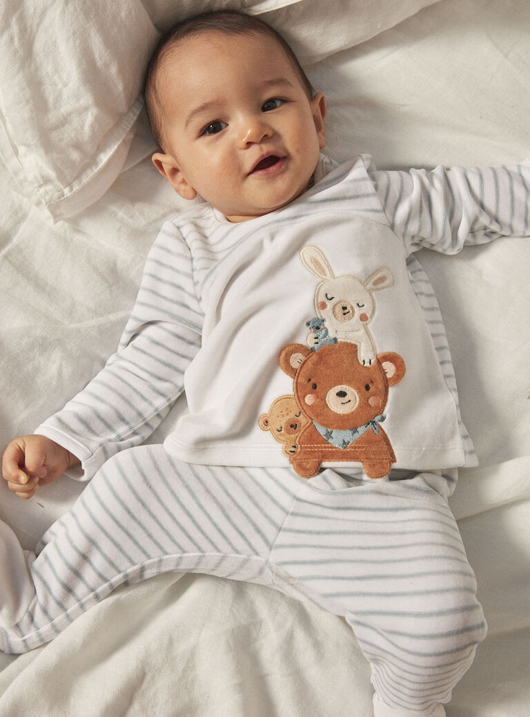 Pyjama écru à imprimé à rayures