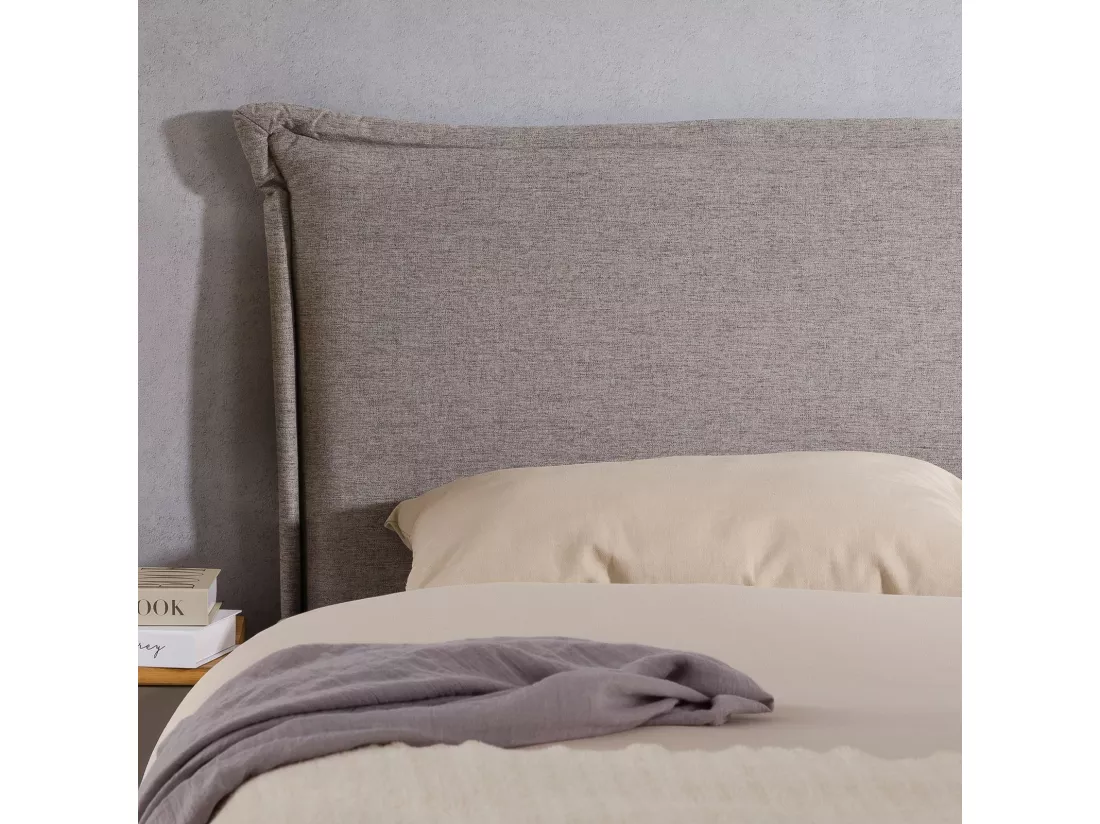 Tête de lit ISANDRE 140 rembourrée, En tissu polyester pour lit 140 cm, Sur pieds en bois, Gris