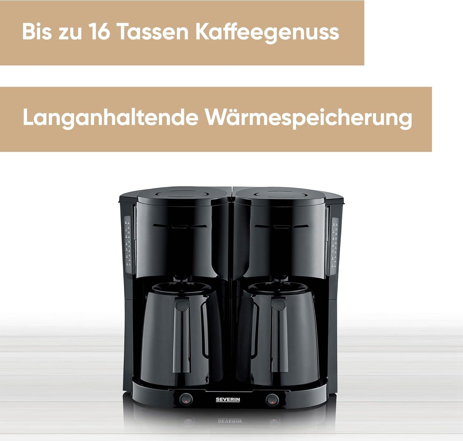 Severin Duo-Filterkaffeemaschine mit Thermokanne, Kaffeemaschine für bis zu 16 Tassen, ansprechende Filtermaschine mit 2 Isolierkannen, schwarz, KA 9315