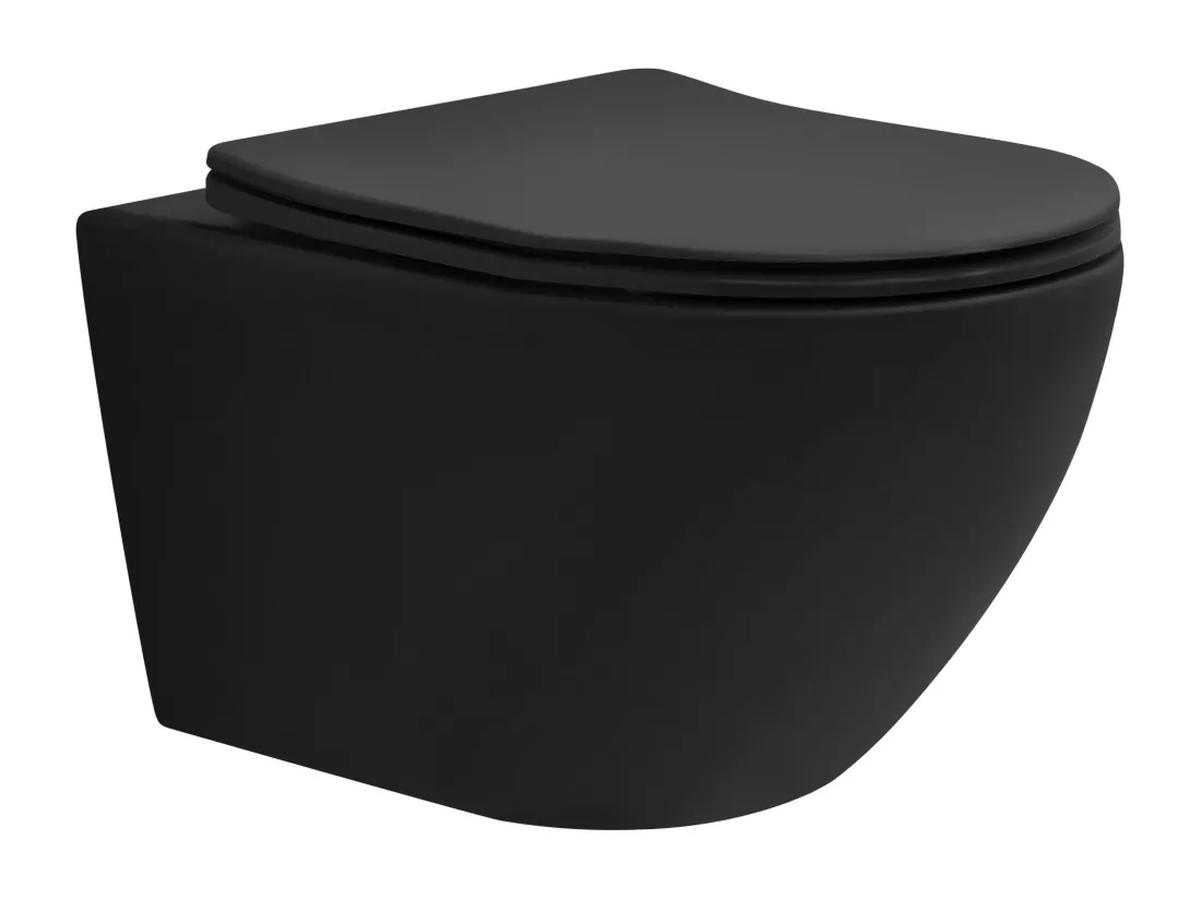 WC suspendu long nano chasse d'eau tornado noir mat siège de toilette Softclose