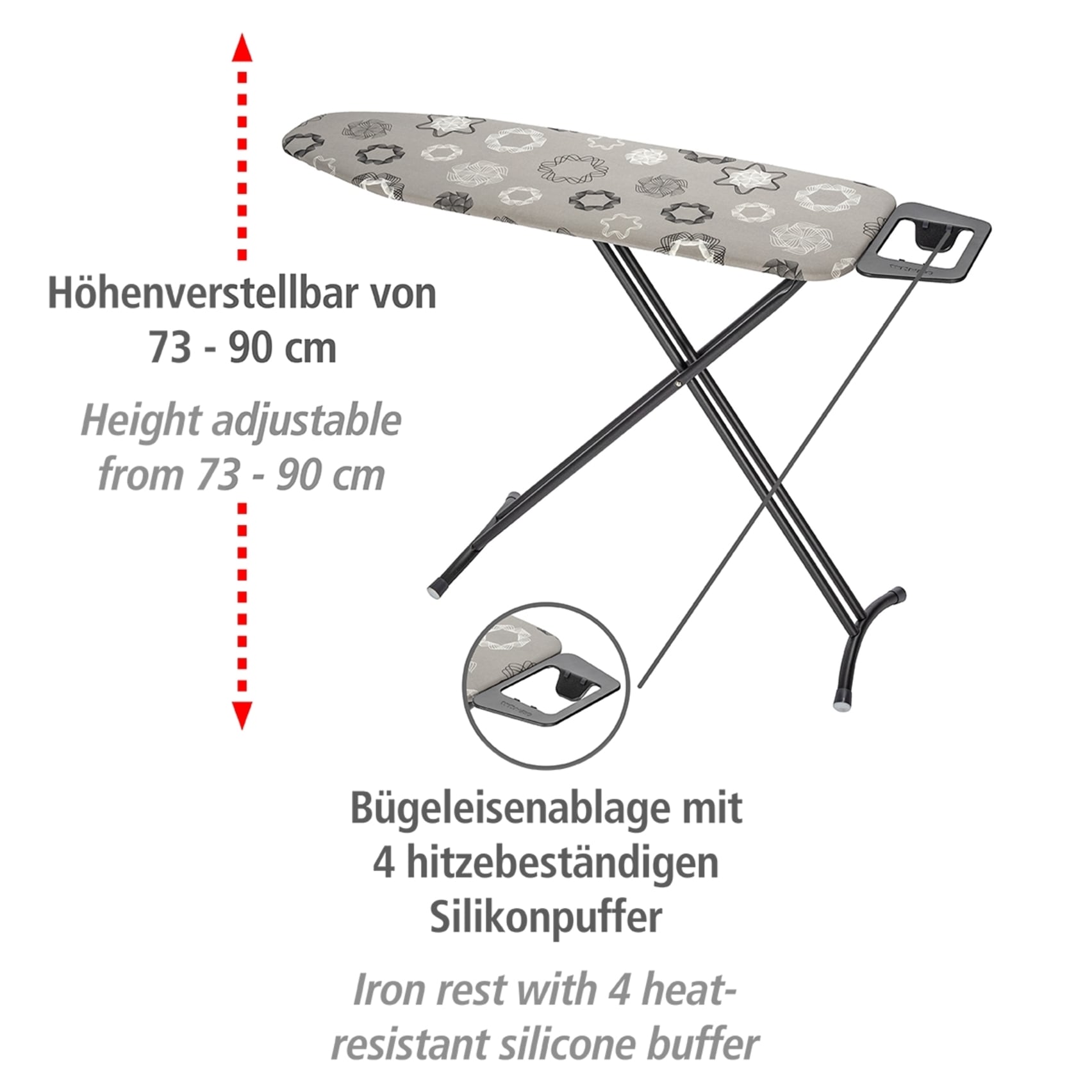 WENKO Bügelbrett »Modell Classic Black« Bügelfläche 120 cmx38 cm höhenverstellbarer Bügeltisch, platzsparend klappbar