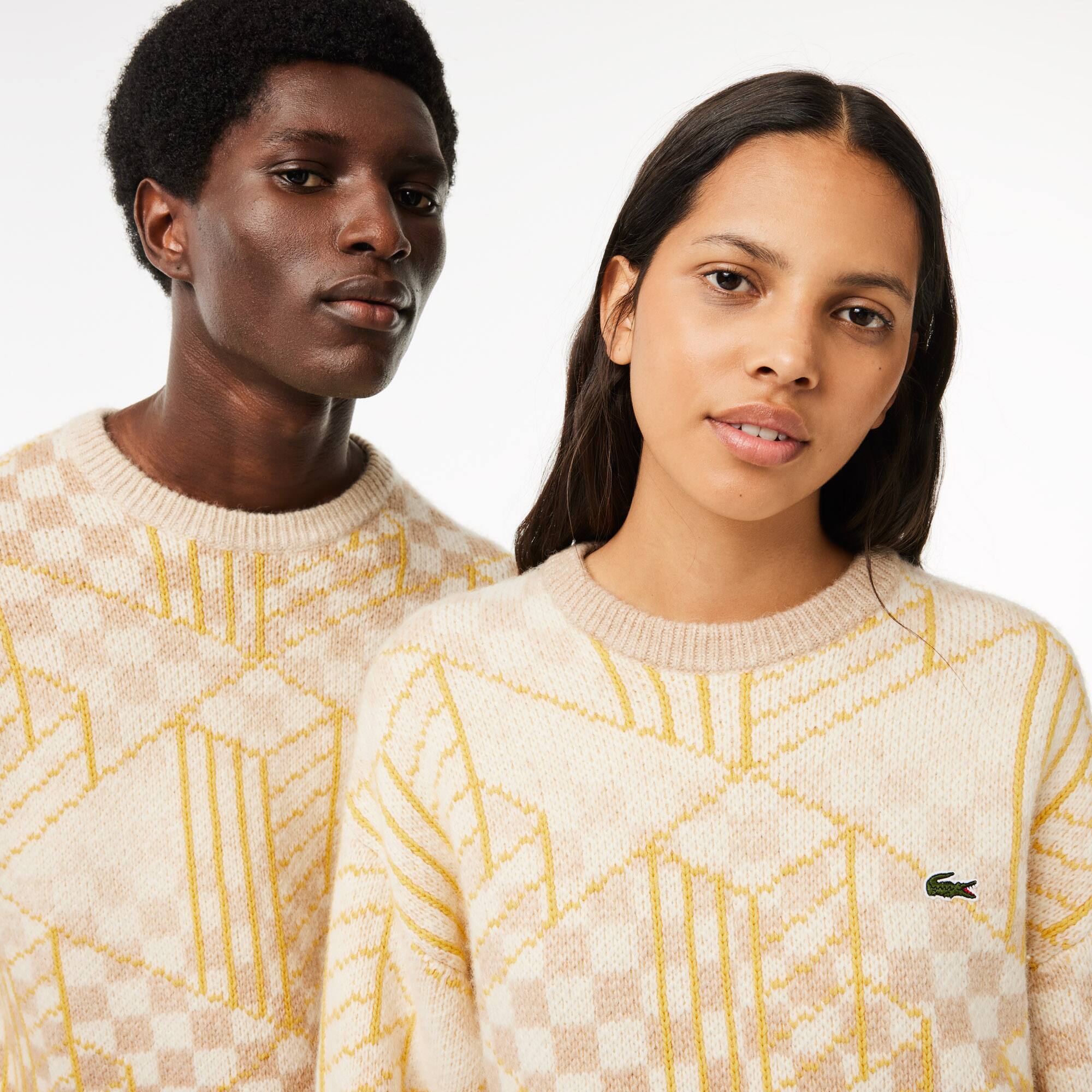 Pull jacquard monogramme en alpaga Pullovers - Marron - Lacoste - Unisex