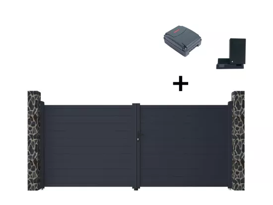 Portail électrique battant aluminium plein L397 x H181 cm anthracite - NAZARIO