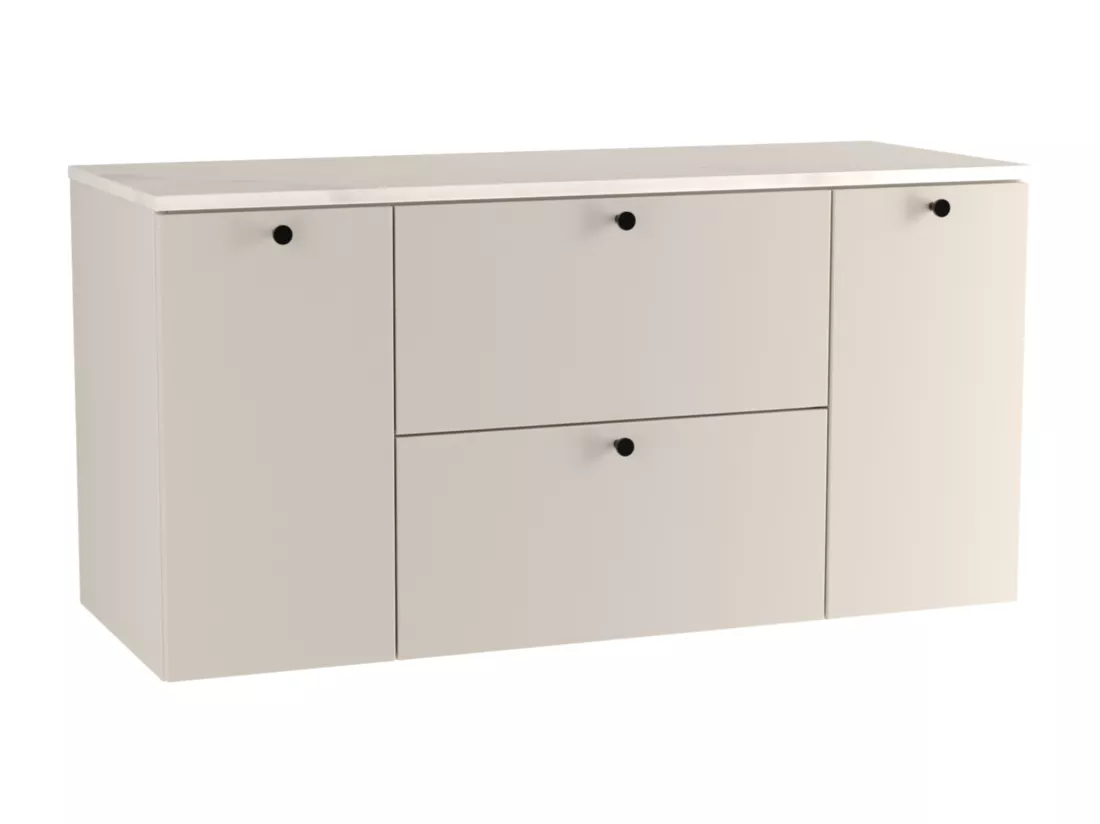 Meuble lavabo WENA, avec 2 portes et 2 tiroirs, fronts lisses, Beti, 120x60x47 cm, Cachemire/Marbre Bianco