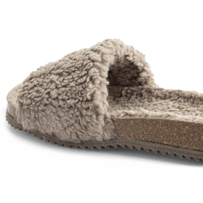 Damen-Pantolette Teddyplüsch, Taupe