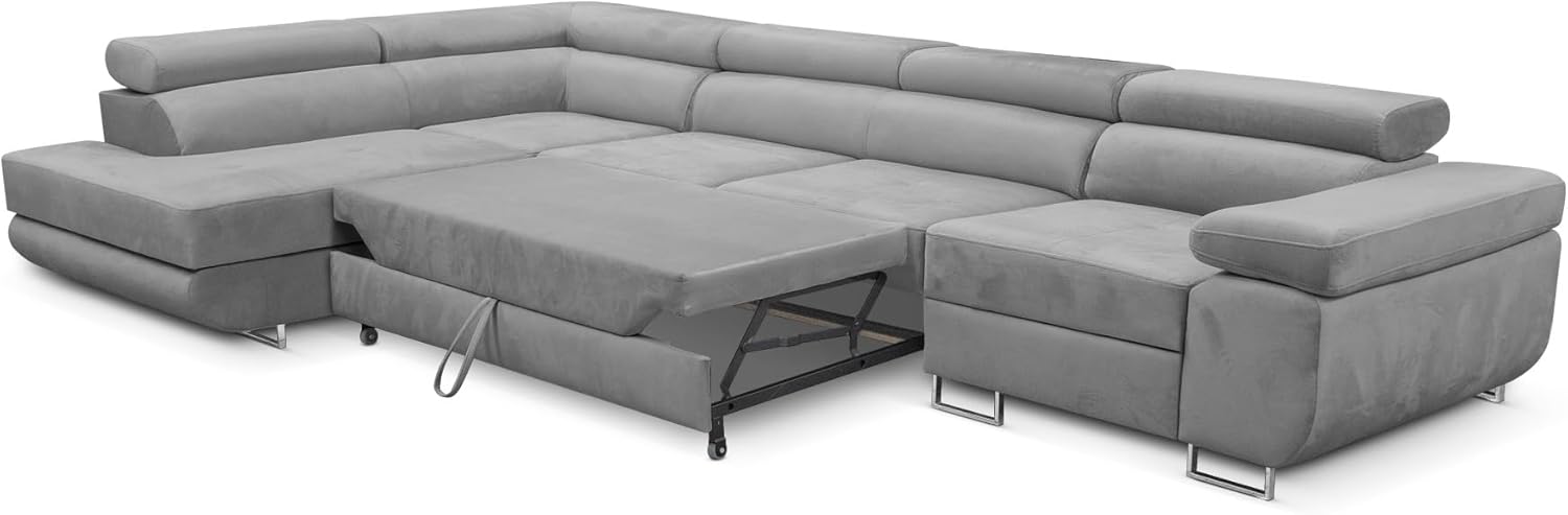 KREATIVE FURNITURE & DESIGN Ecksofa Links 343x88x203 cm - Sofa mit Schlaffunktion - Geräumig Eckcouch - Couch L Form - Wohnlandschaft L-Form Perfekt Für Ihr Zuhause Hellgrau Links