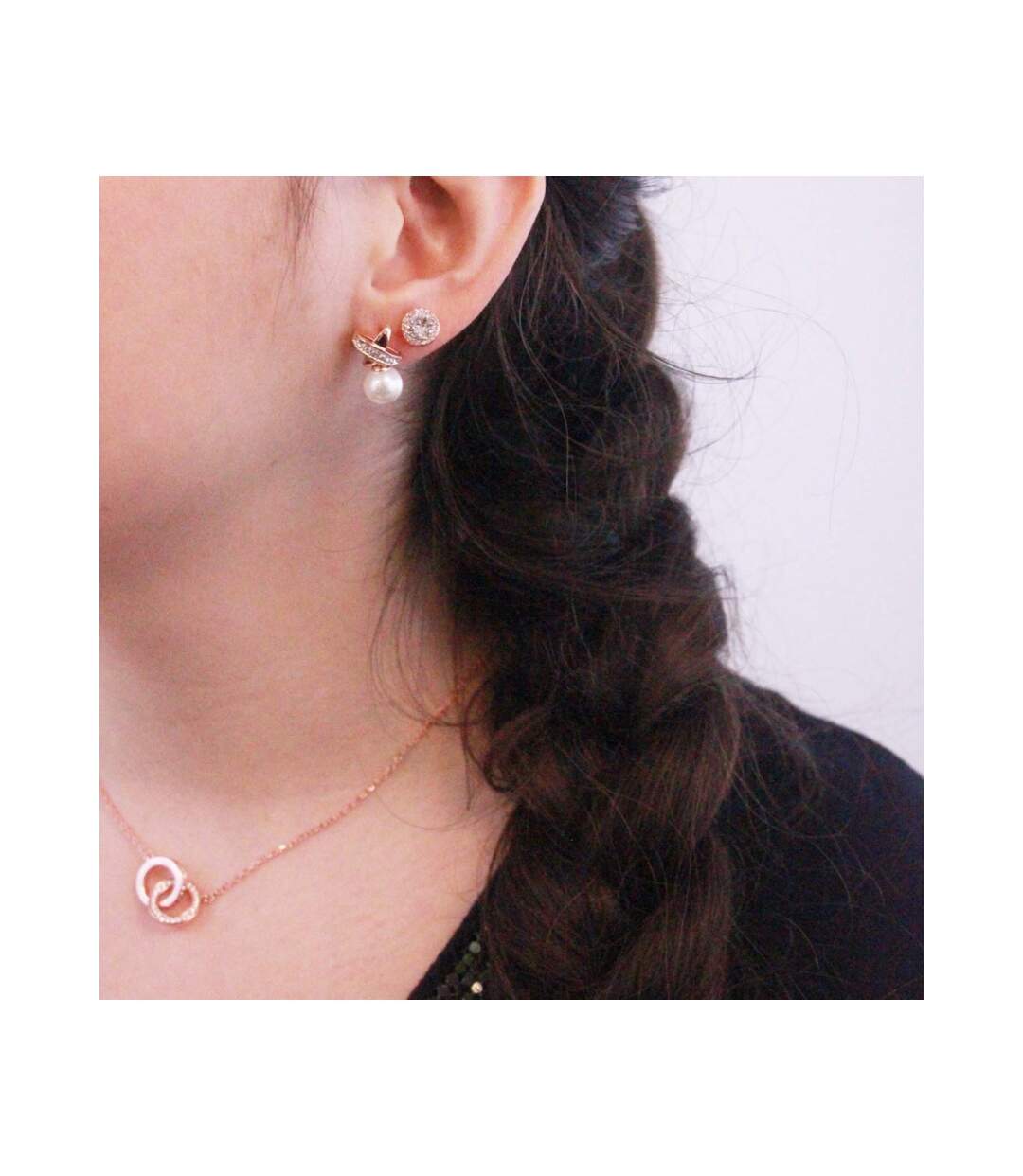 Boucles d'oreilles Chris Pearl - Or Rosé et Cristal