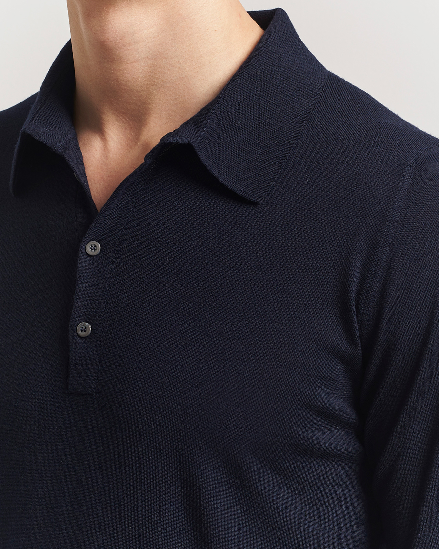 Piacenza Cashmere Merino Wool Long Sleeve Polo Navy