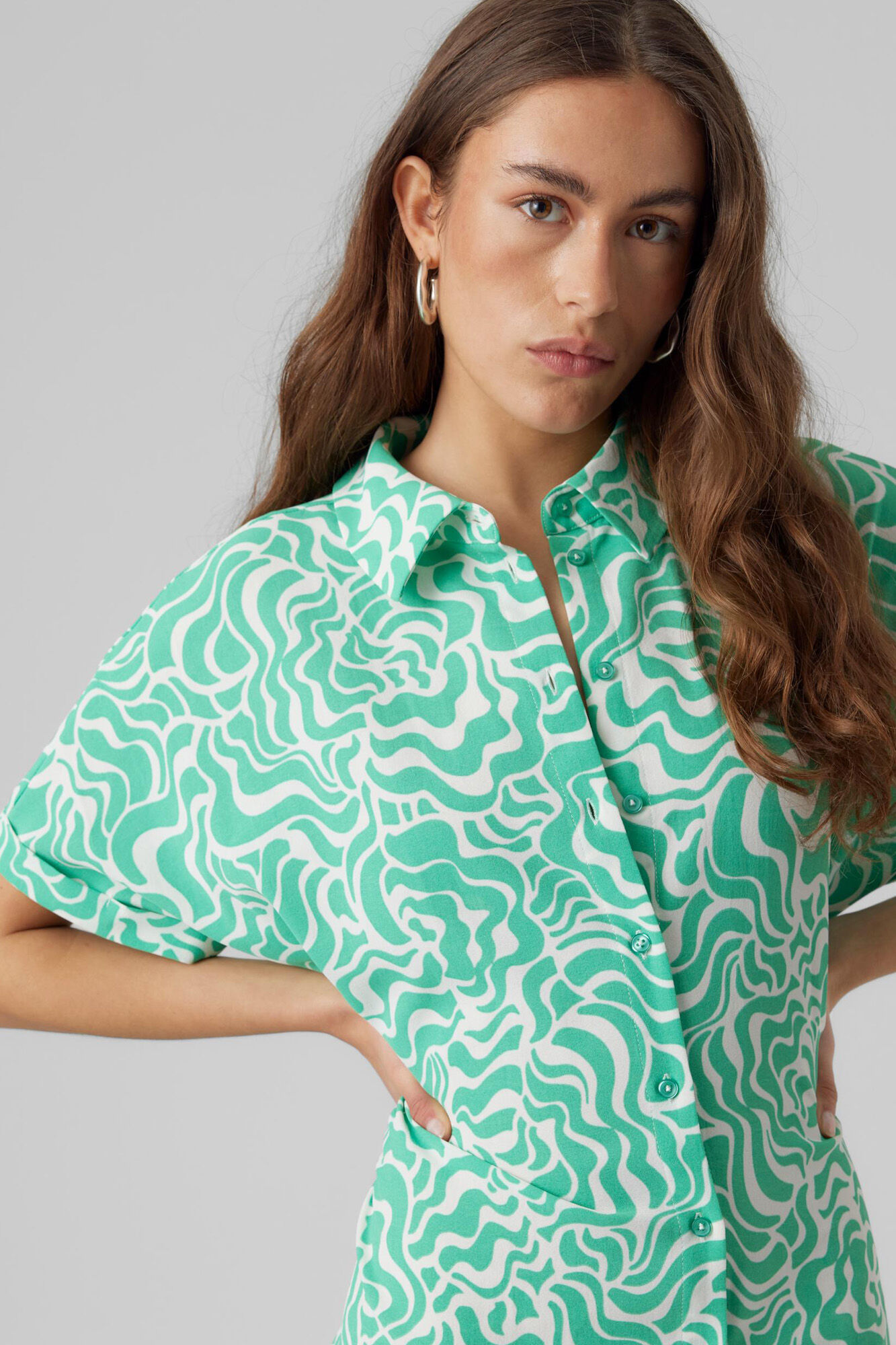 Vestido midi camisa - Verde