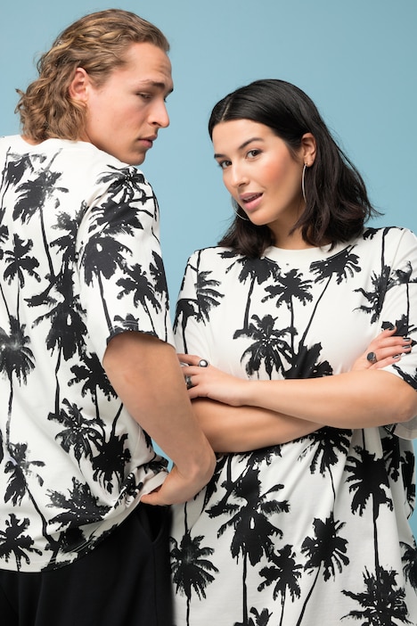Oversize-Shirt, Palmenprint, Rundhals, Halbarm, Unisex