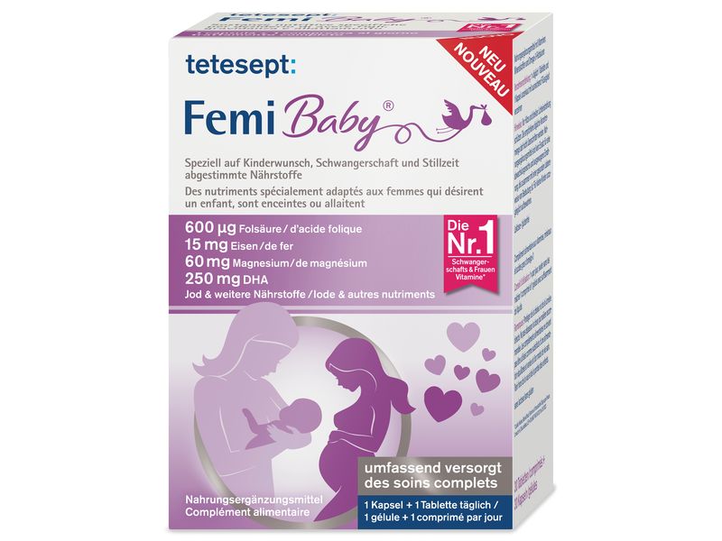 tetesept Femi Baby 30 Tabletten   30 Kapseln Nahrungsergänzungsmittel mit Vitaminen, Mineralstoffen und Omega-3-Fettsäuren
