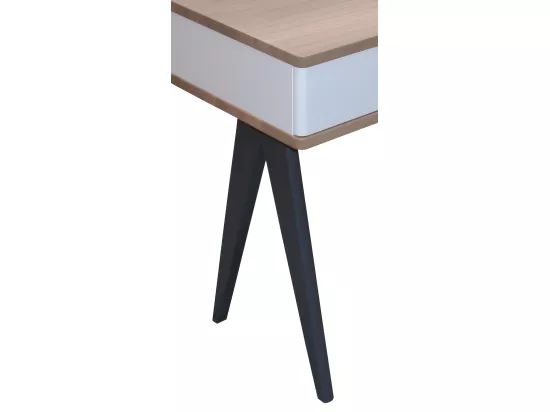 Console chêne blanchi massif et laqué, 2 tiroirs - 130L x 42P