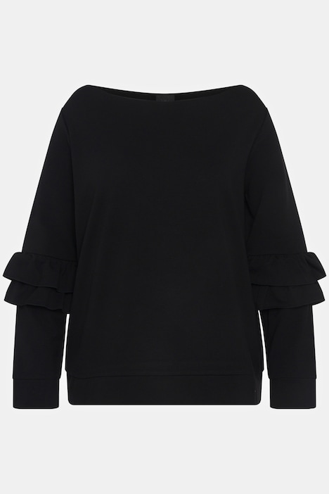 Sweatshirt, Rüschen, V-Ausschnitt, Langarm