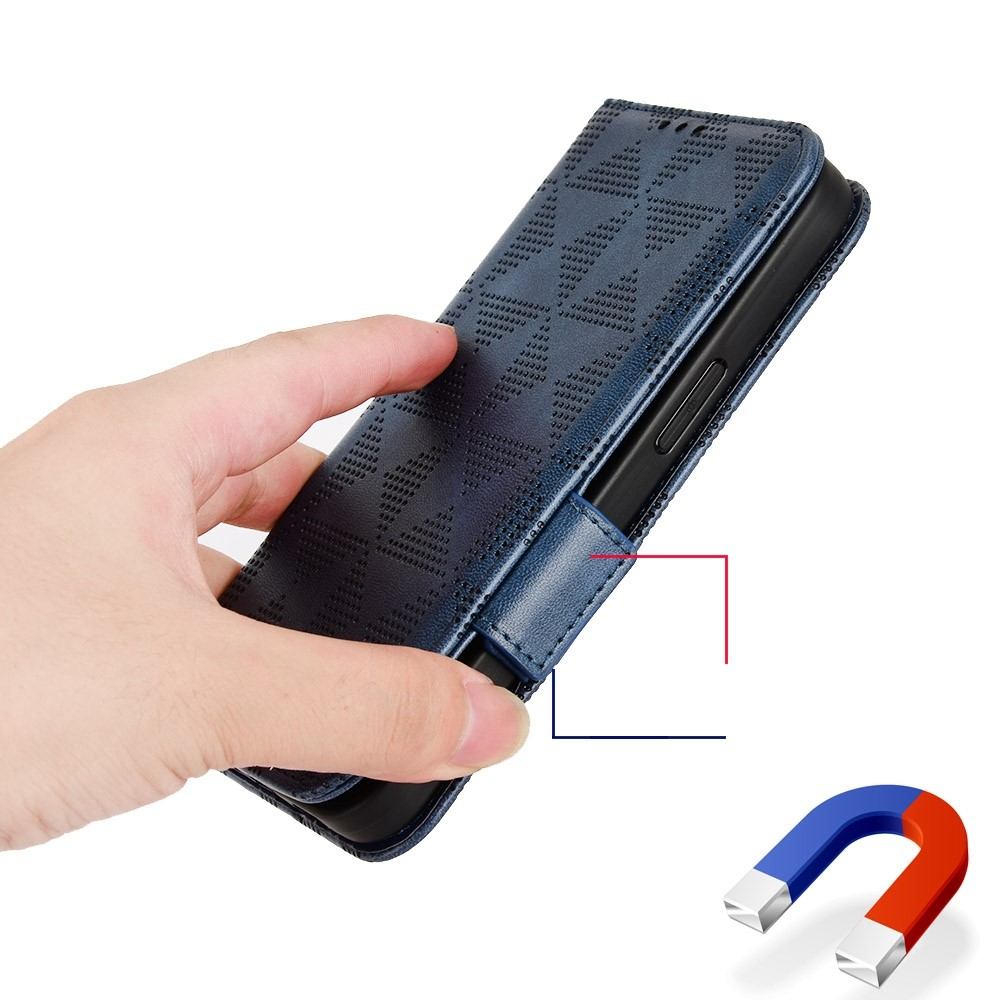 iPhone 13 Pro Leder Tasche Wallet Triangle Dot Imprint - Schwarz