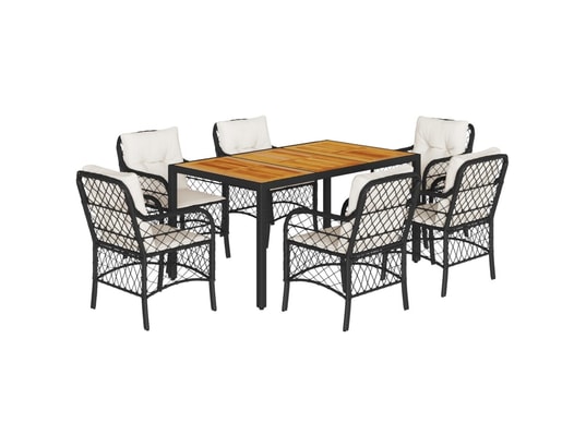 VIDAXL - Ensemble table et chaises Ensemble à manger de jardin coussins 7pcs noir résine tress...