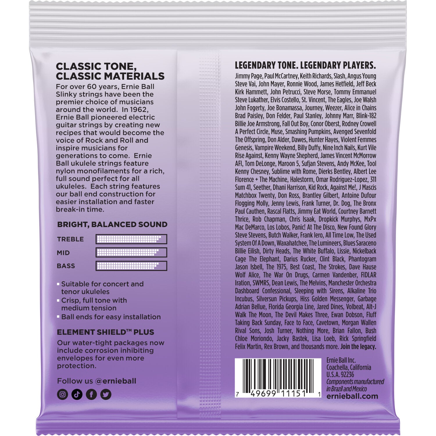 Ernie Ball 2327 Ukulele Strings Low G snaren voor concert of tenor ukelele met lage G