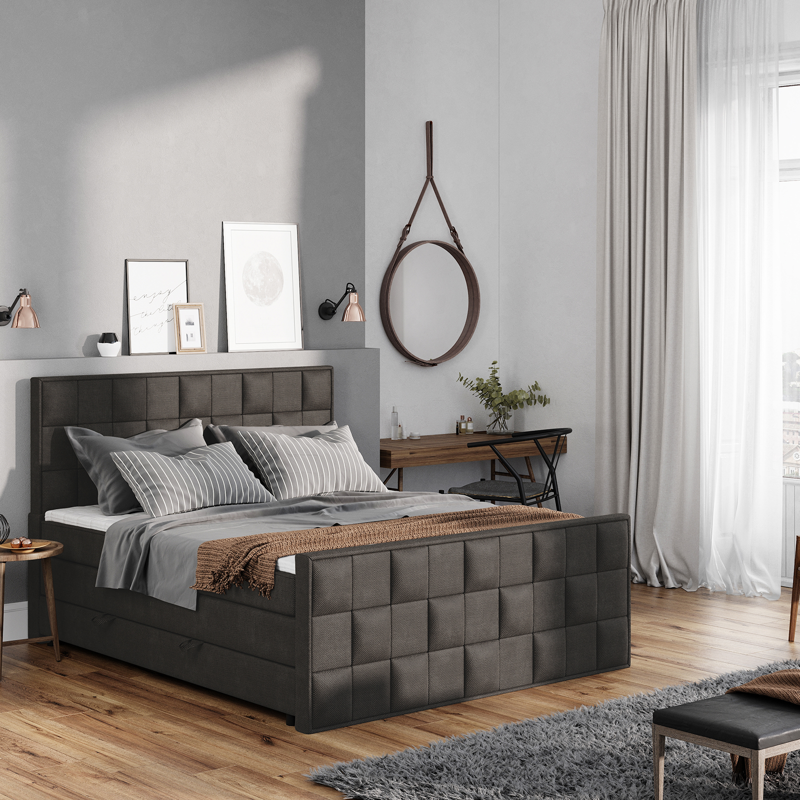 Boxspringbett - charcoal - H3 - 180x200 cm