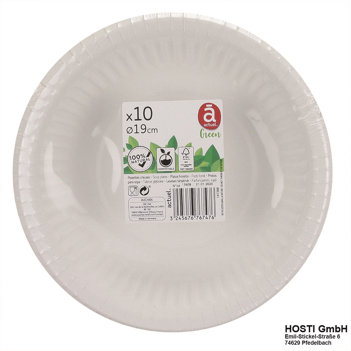 PRATO ACTUEL CARTÃO COMPOSTÁVEL 19CM PACK 10 UNIDADES