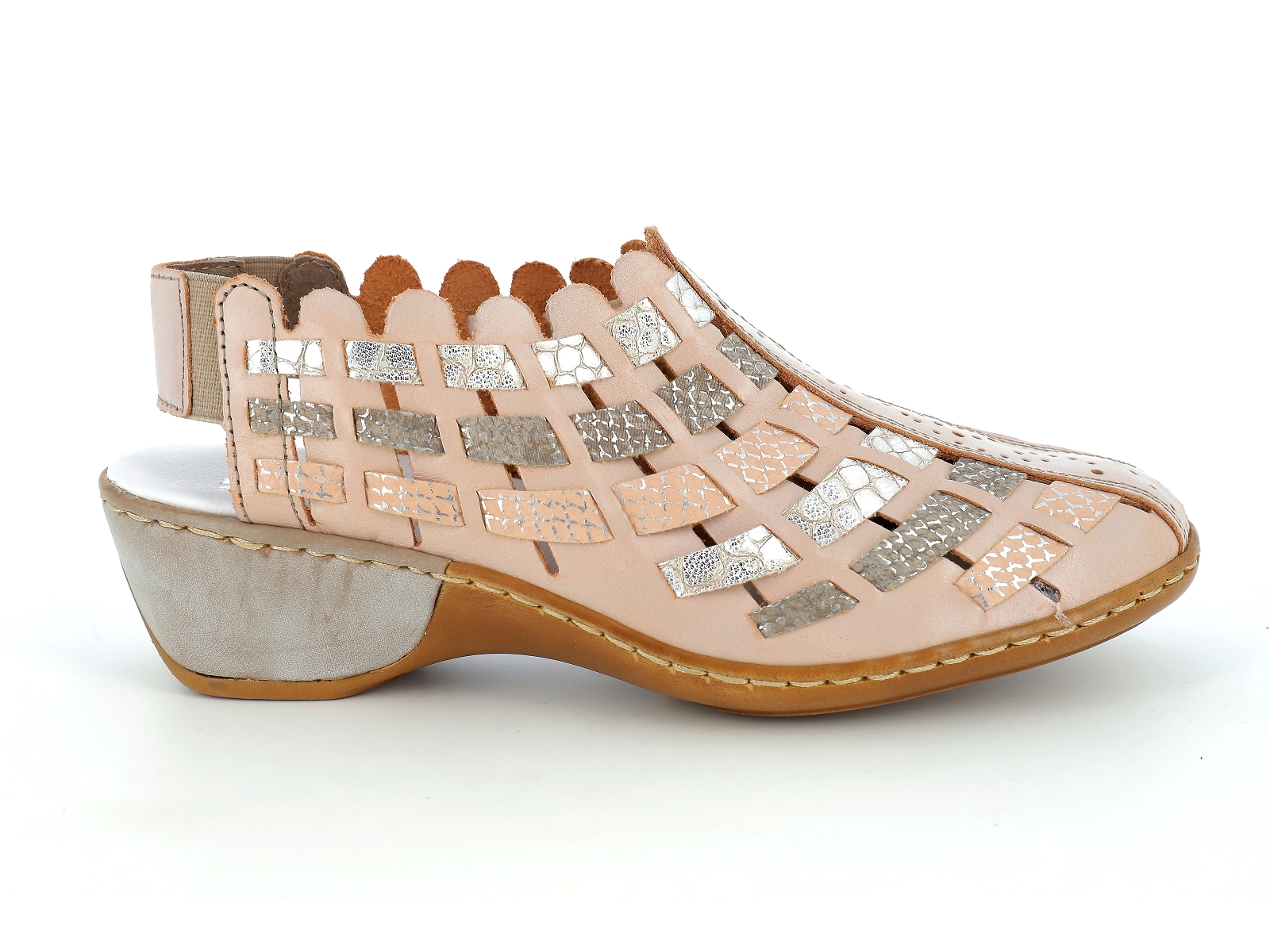 Rieker-47156 Cuir Multi Beige