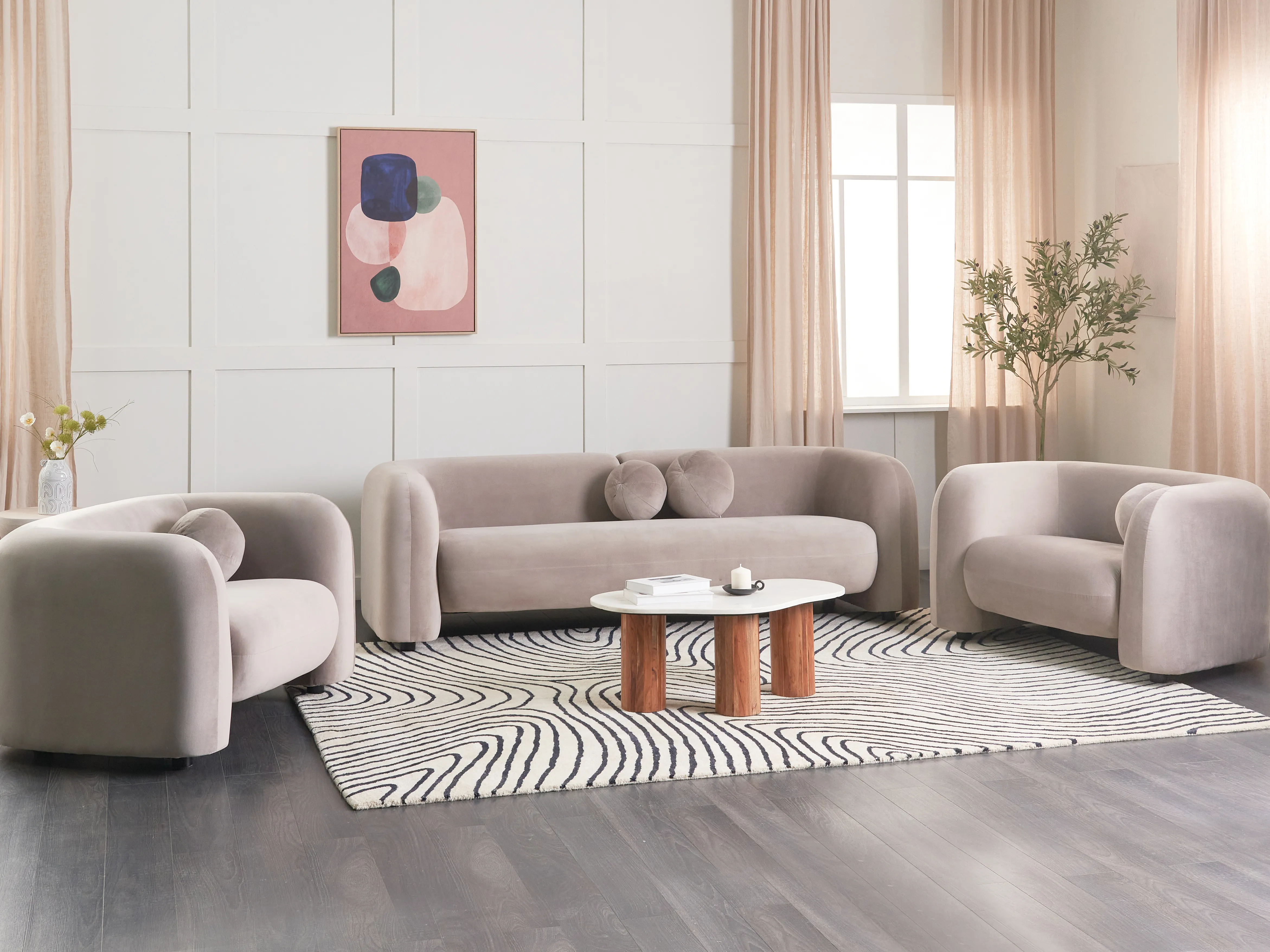 Bankenset 5-zits LEIREN Fluweel Taupe