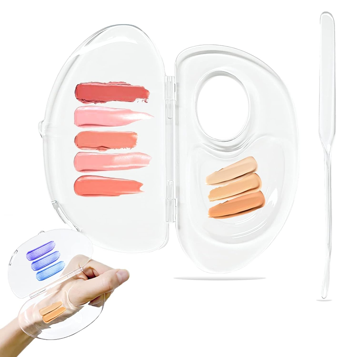 Acryl Make Up Mischpalette Foundation Schminkpalette mit Griffloch   Abdeckung inkl. Spatel - Transparent