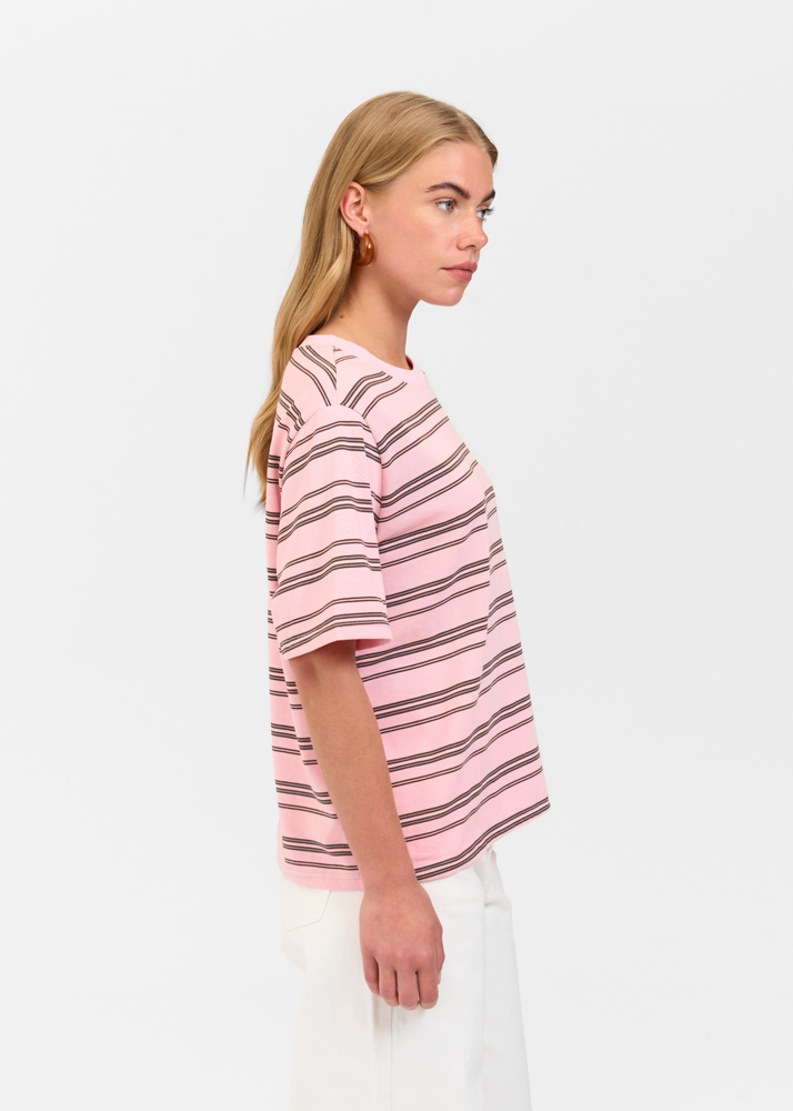 Friday Denim striped t-shirt lichtroze