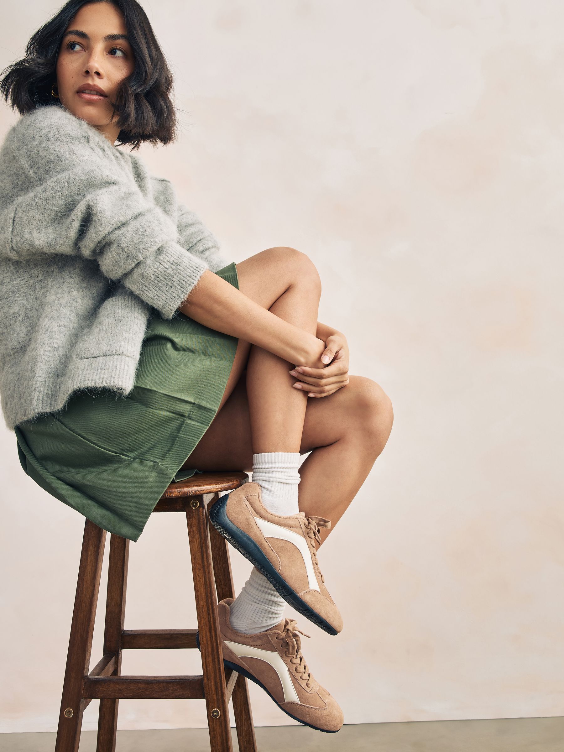 Kameelkleurig suède - Forever Comfort® Leather Slimsole Lace-Up Trainers