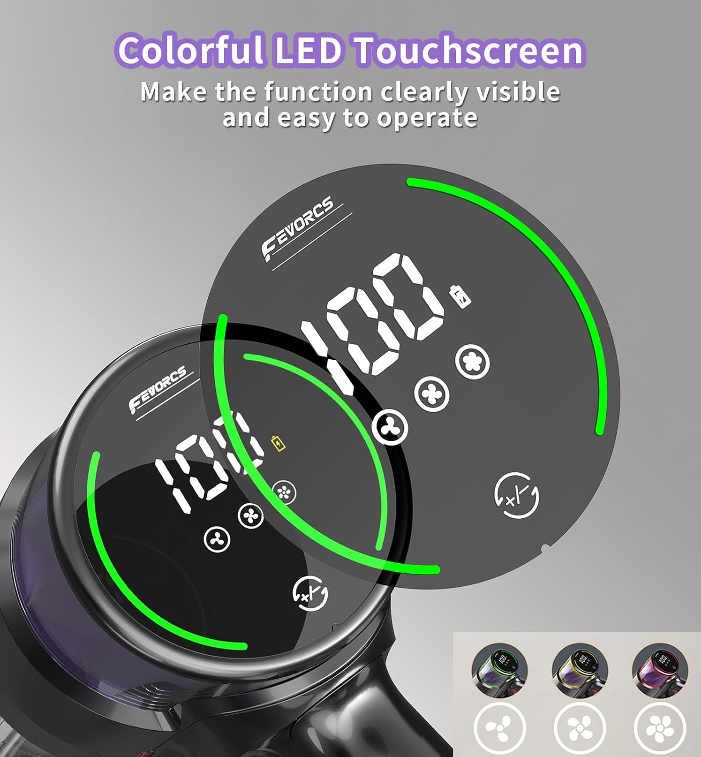 AKKU Staubsauger Kabellos 550W 50Kpa Leistungstark, Akku Sauger Beutellos mit Touchscreen Selbststehend Anti-Tangle, für Teppiche Hartböden Bett Auto