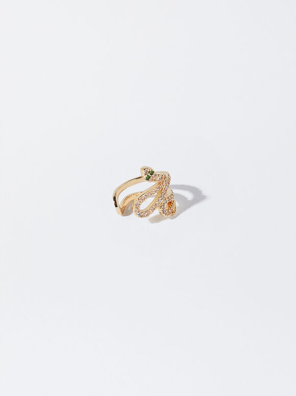 Brinco de orelha em formato de cobra com zircônia cúbica - Dourado