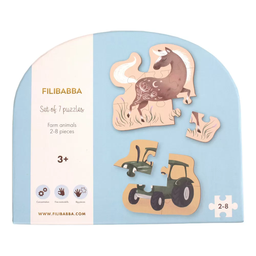 Filibabba Sæt med 7 puslespil - Bondegårdsdyr - 1 stk.