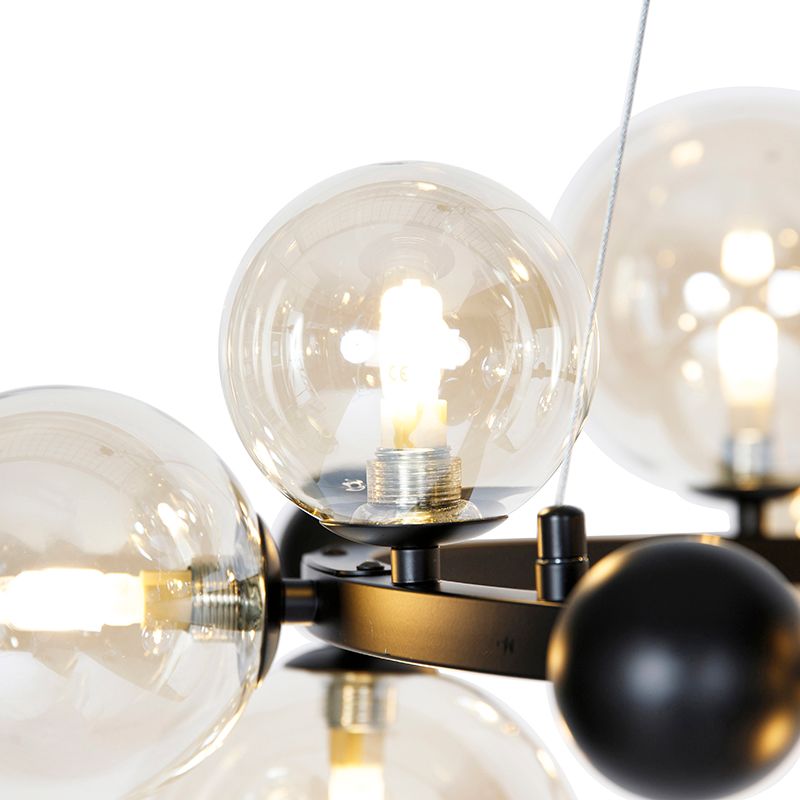 Smart hanglamp zwart met amber glas 12-lichts incl. 12 Wifi G9 - David
