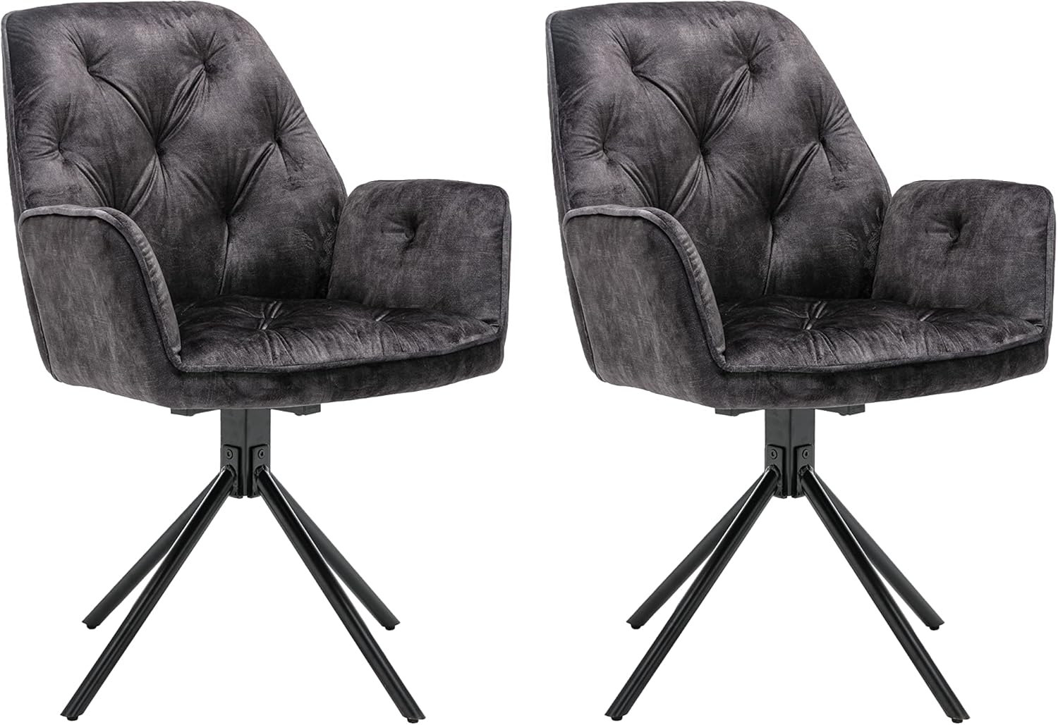 byLIVING Esszimmerstuhl 2er Set Sarina/Vintage-Samt anthrazit/Gestell Metall schwarz/Sitzschale 360° drehbar/Esszimmerstuhl/Armlehnstuhl/B 59,5, H 89, T 62 cm