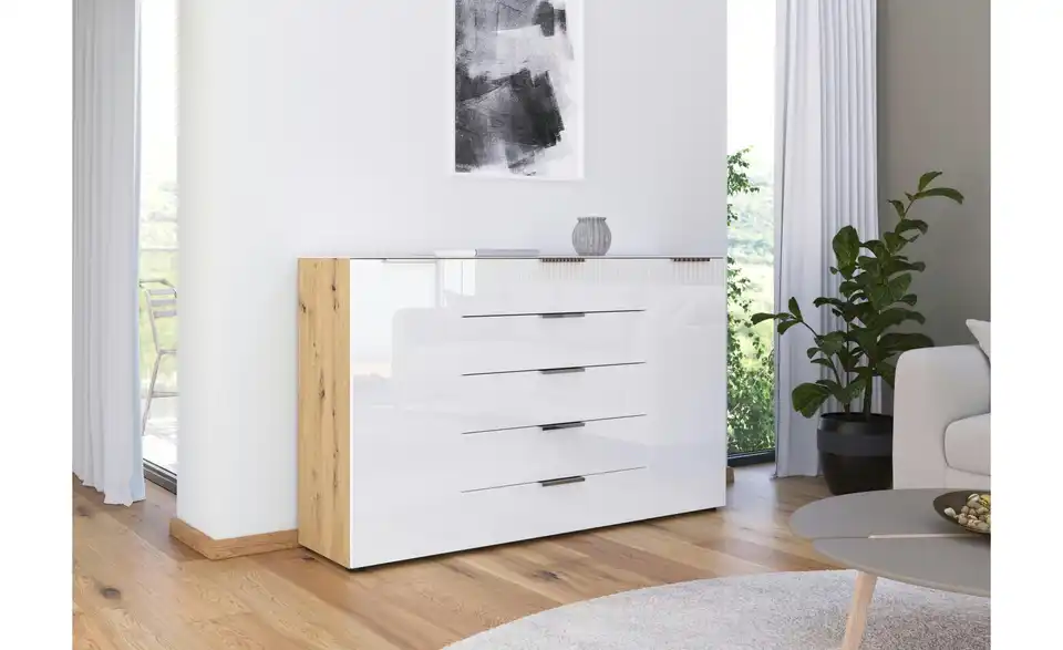 Sideboard verchromt 160 cm Weiß, Eiche Artisan (Nachbildung)